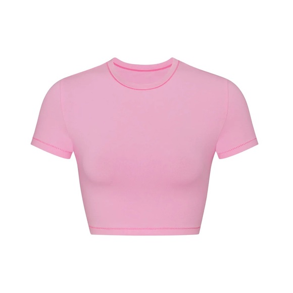 SKIMS Tops Bubblegum Skims Cotton Jersey Super Cropped Tshirt